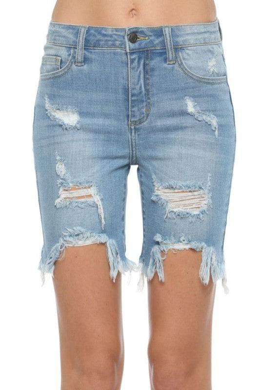 Dames Bermuda Shorts Met Ongelijkmatige Zoom Licht Denim 3