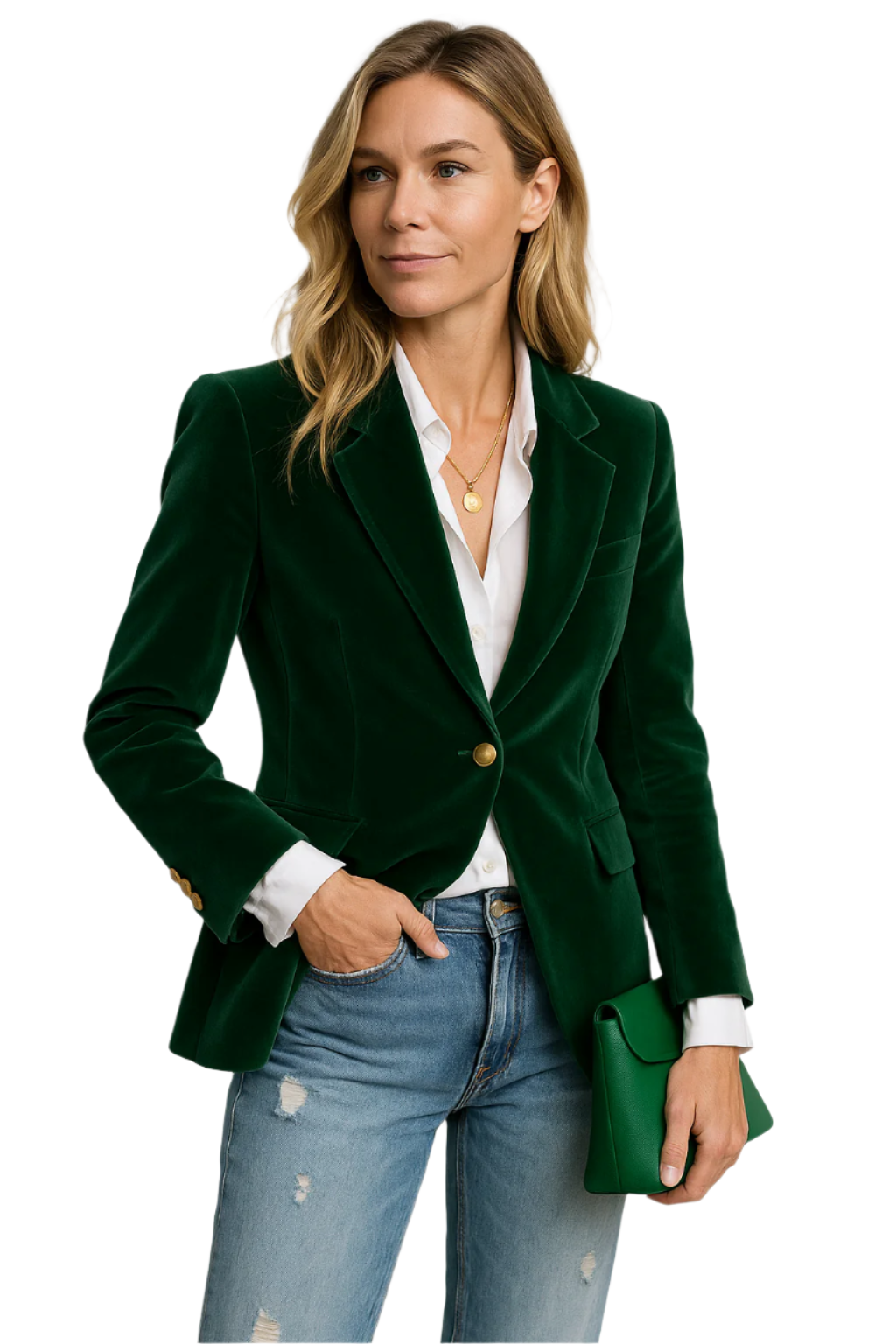 Dames Blazer Fluwelen Gestructureerd Met Enkele Gouden Knopen 0