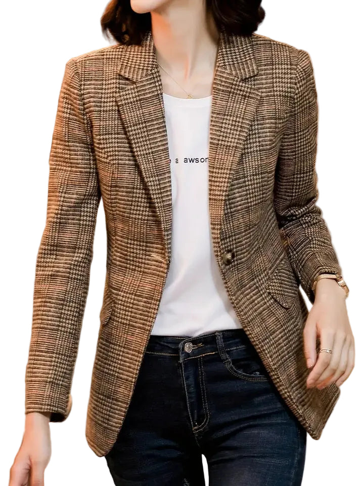 Dames Blazer Geruit Met Revers 0