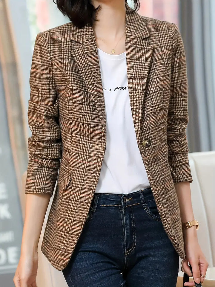 Dames Blazer Geruit Met Revers 3