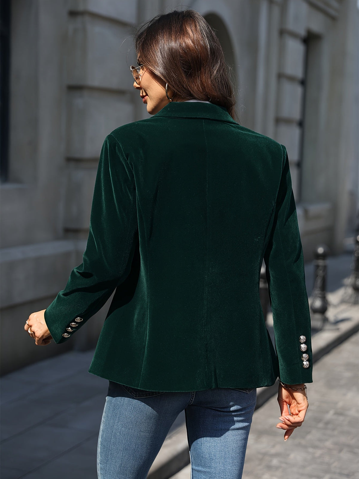 Dames Blazer Groene Velvet Met Gouden Knopen 6
