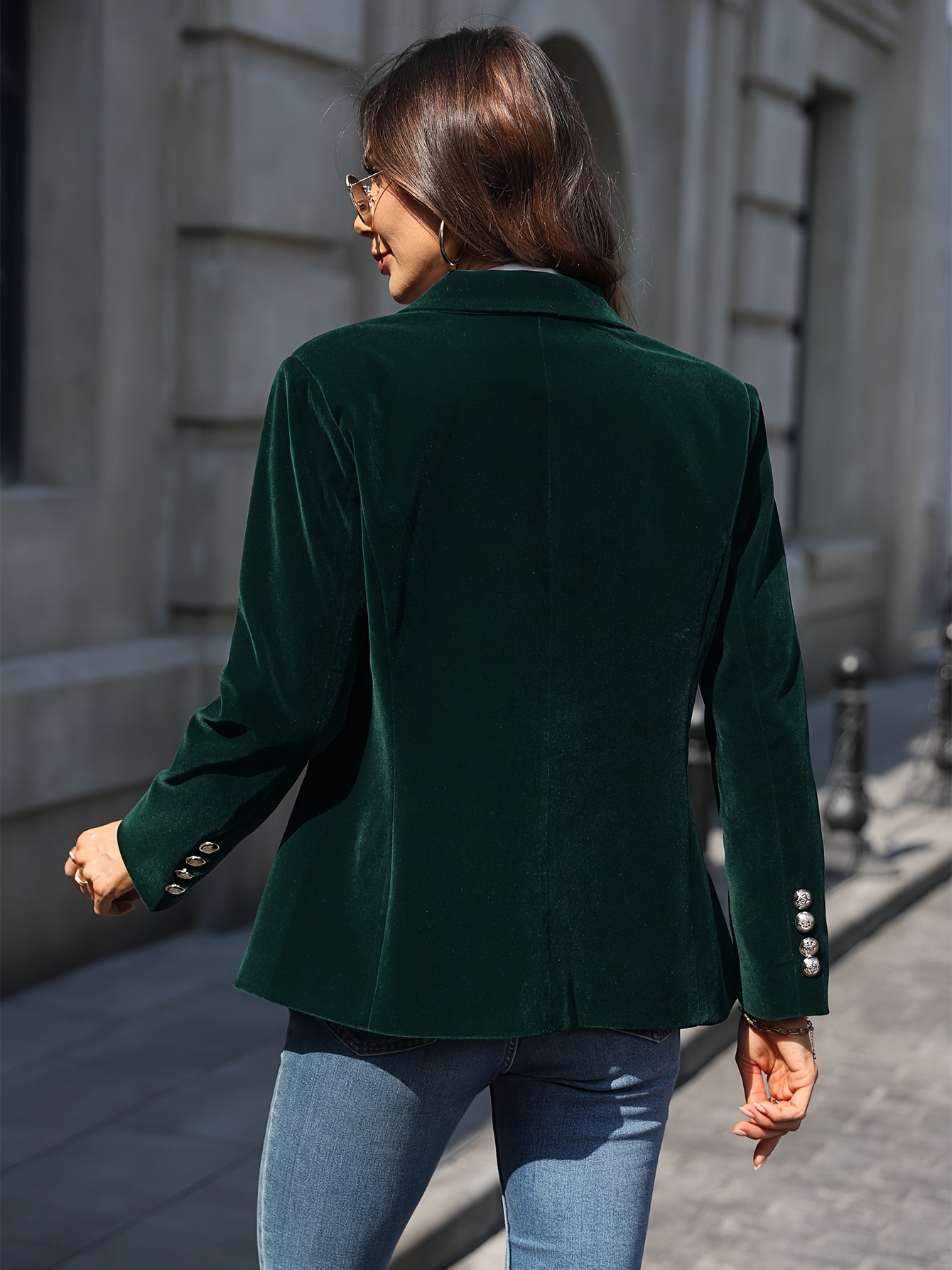 Dames Blazer Groene Velvet Met Gouden Knopen 6