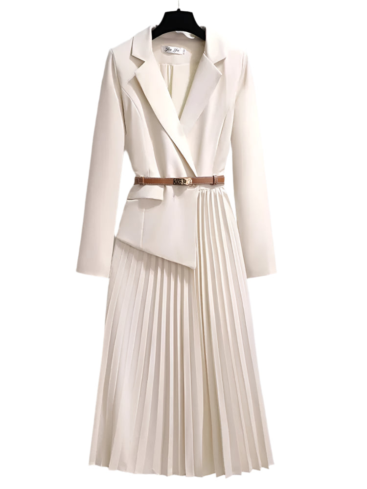 Dames Blazer Jurk Met Plissé En Ceintuur 0