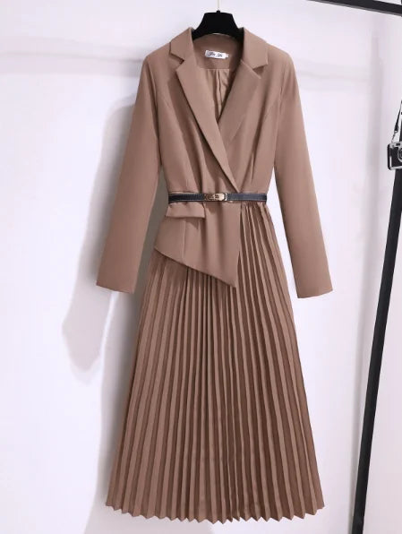 Dames Blazer Jurk Met Plissé En Ceintuur 3