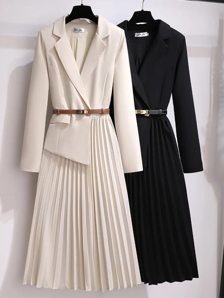 Dames Blazer Jurk Met Plissé En Ceintuur 5