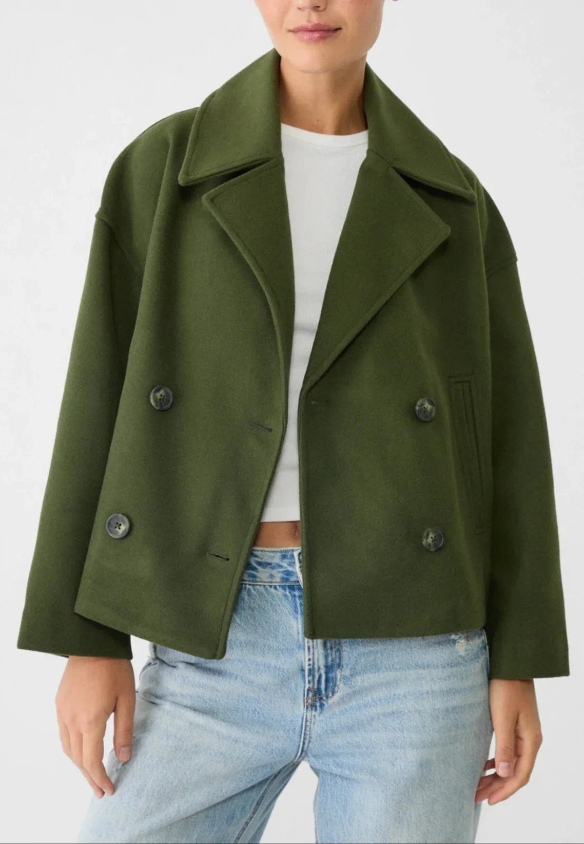 Dames Blazer Korte Pasvorm Met Dubbele Rij Knopen 8