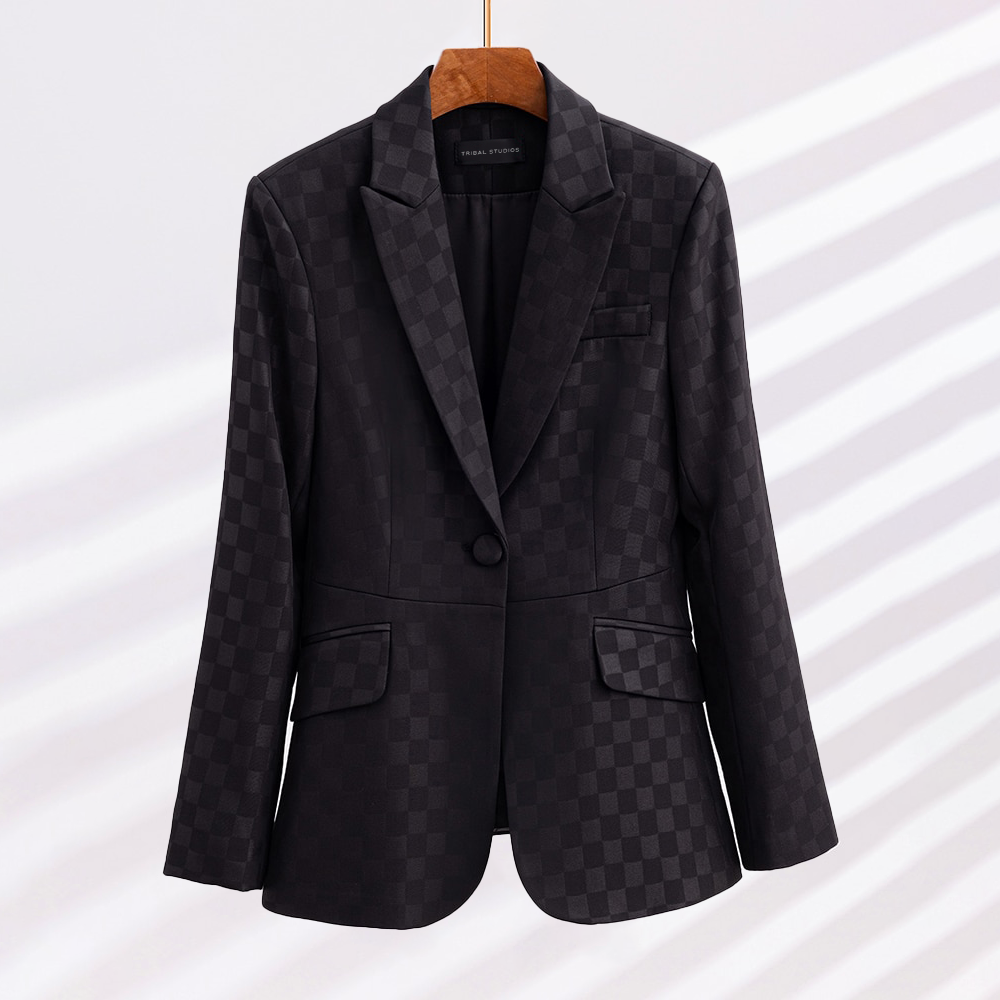 Dames Blazer Met Ruitpatroon Elegante Acetaat-Spandex 1