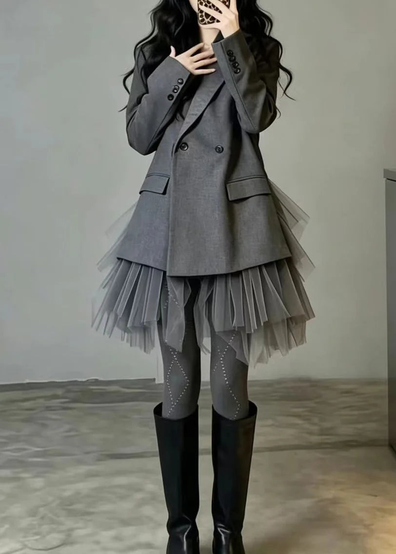 Dames Blazer Tweedelig Setje Met Patchwork En Tule 1