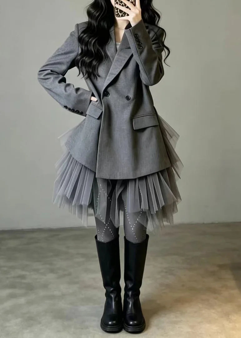 Dames Blazer Tweedelig Setje Met Patchwork En Tule 2