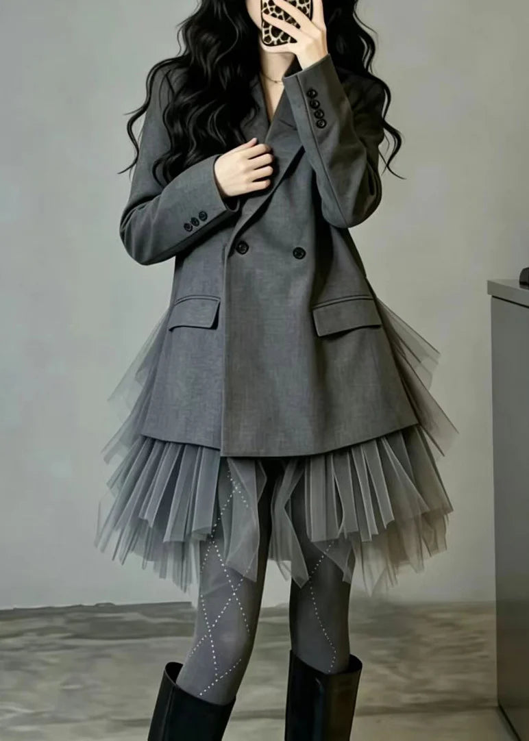 Dames Blazer Tweedelig Setje Met Patchwork En Tule 3