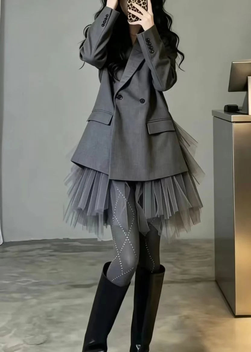 Dames Blazer Tweedelig Setje Met Patchwork En Tule 4