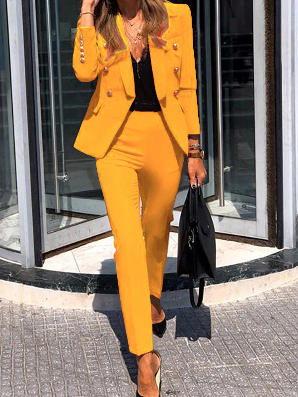 Dames Blazer en Broek Combinatie met Dubbele Rij Knopen 8