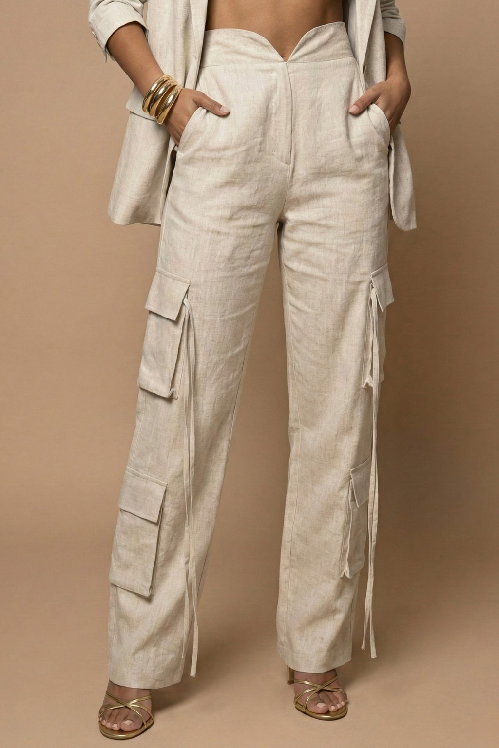 Dames Blazer en Cargobroek Set Met Gestructureerd Design 3