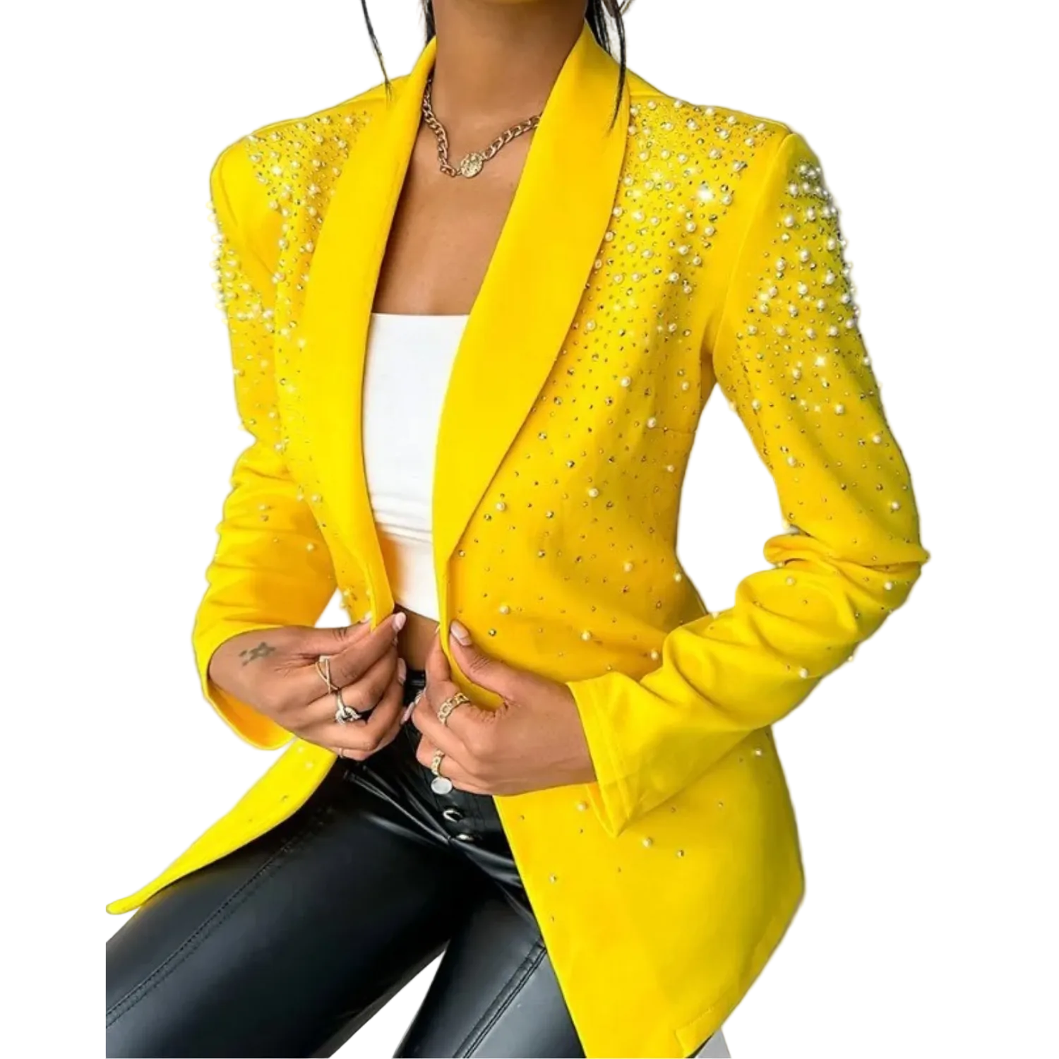 Dames Blazer met Pareldetails en Slanke Pasvorm 0