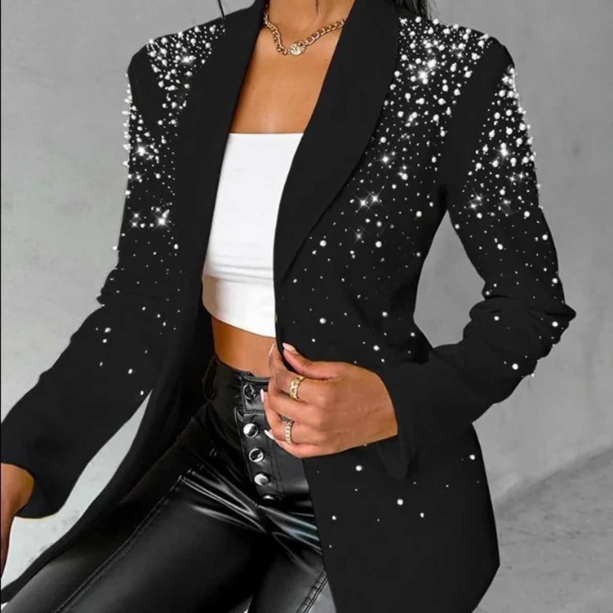 Dames Blazer met Pareldetails en Slanke Pasvorm 1