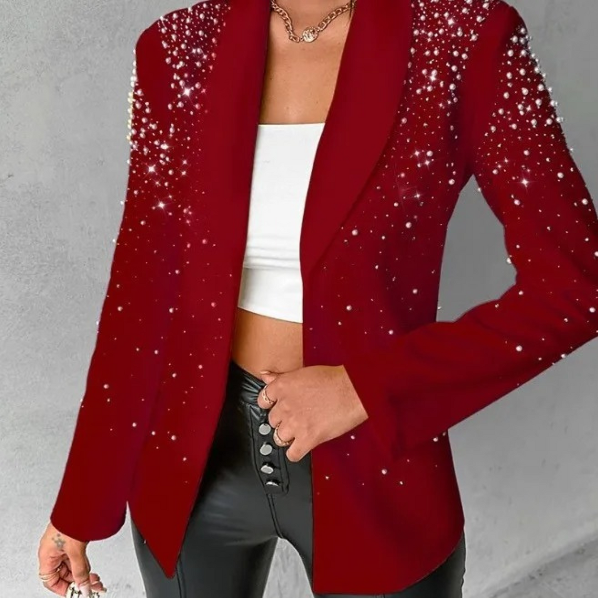 Dames Blazer met Pareldetails en Slanke Pasvorm 2