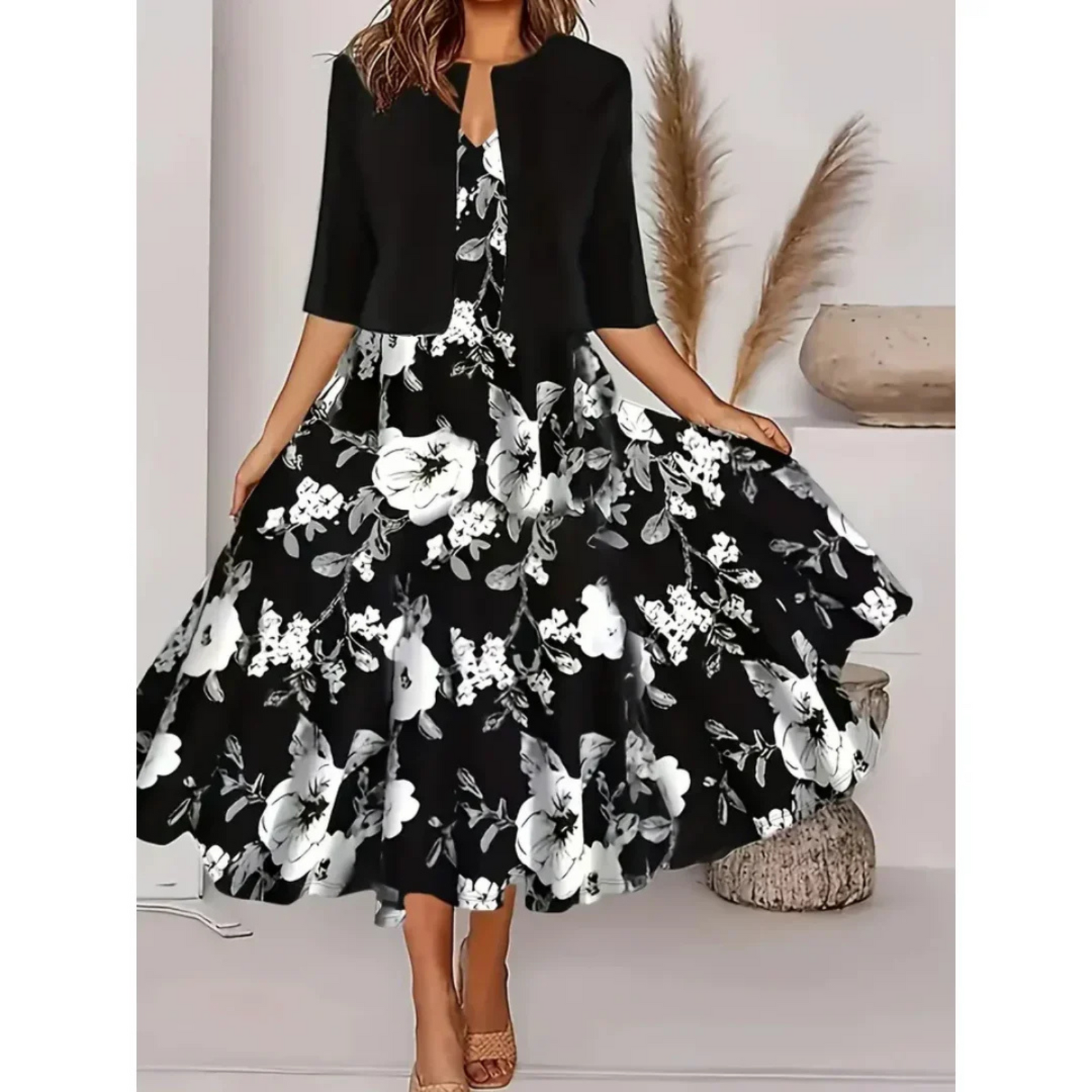 Dames Blazerjurk Met Bloemenprint Midi Stijl 1
