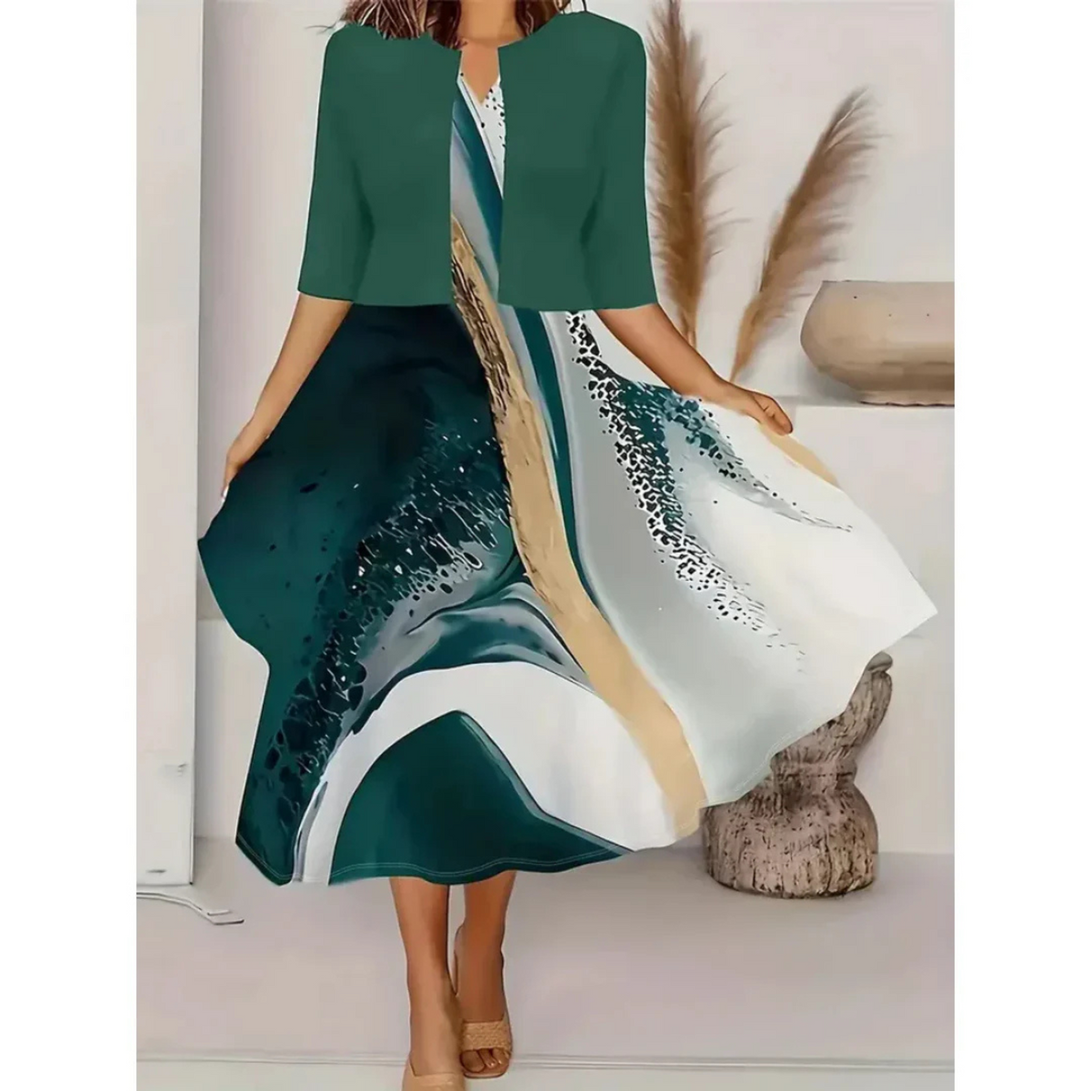 Dames Blazerjurk Met Bloemenprint Midi Stijl 2