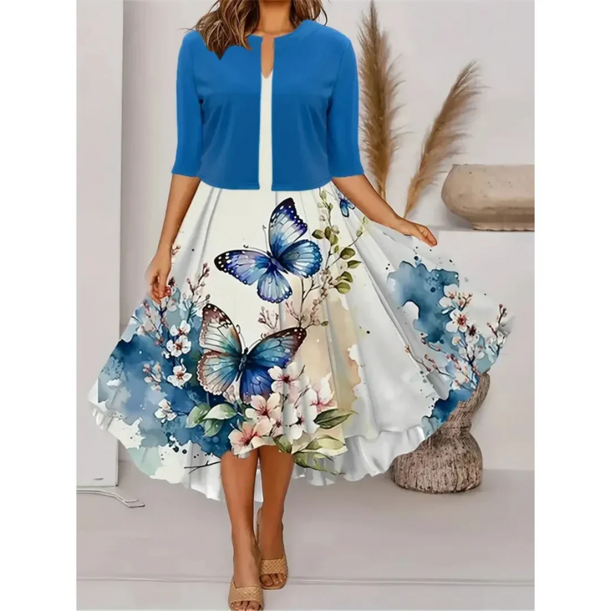 Dames Blazerjurk Met Bloemenprint Midi Stijl 7