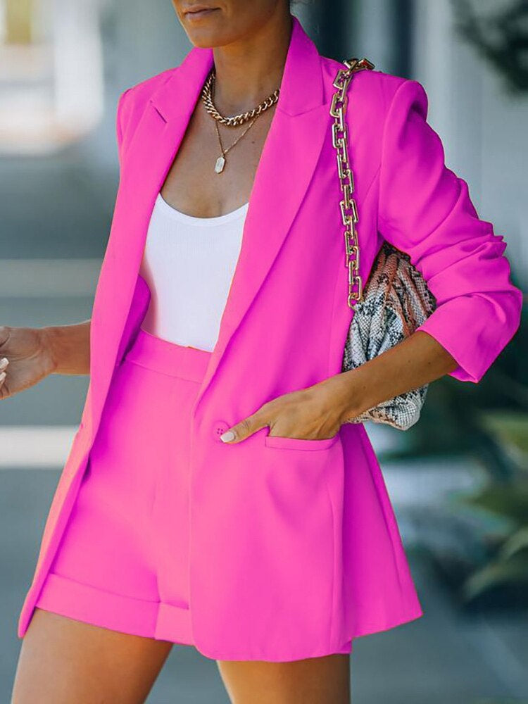 Dames Blazerset Geruit met Shorts 5