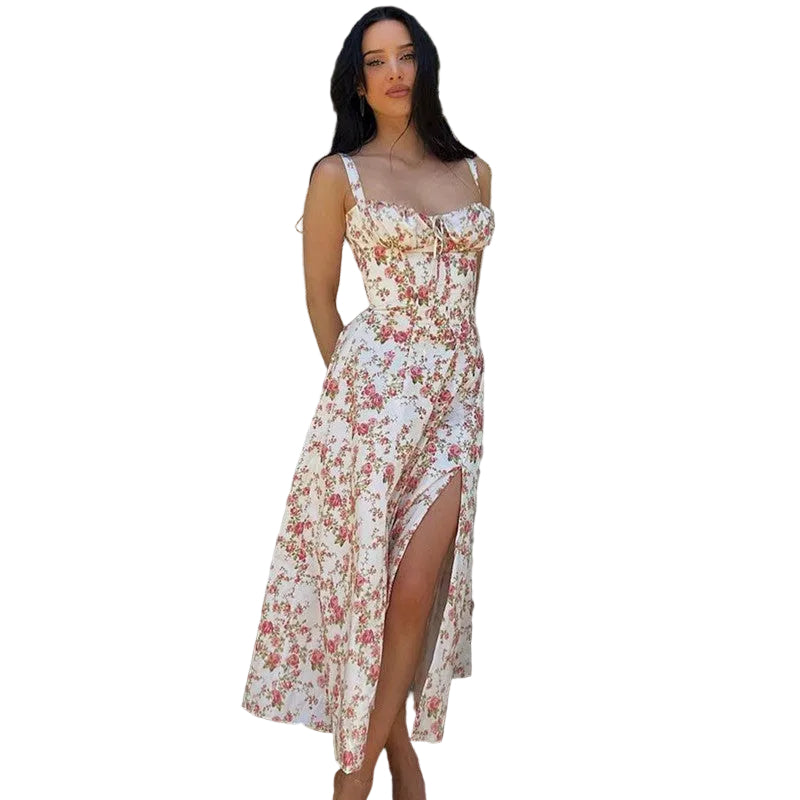Dames Bloemenjurk met Bustier en Middenrif 0