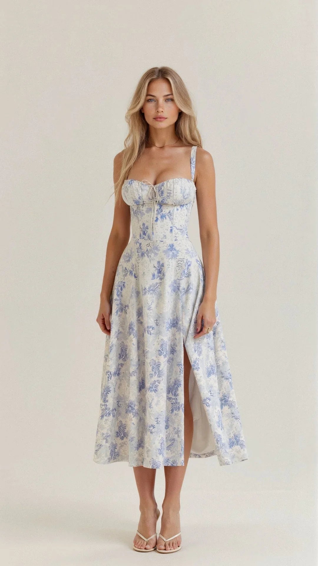 Dames Bloemenjurk met Bustier en Middenrif 1
