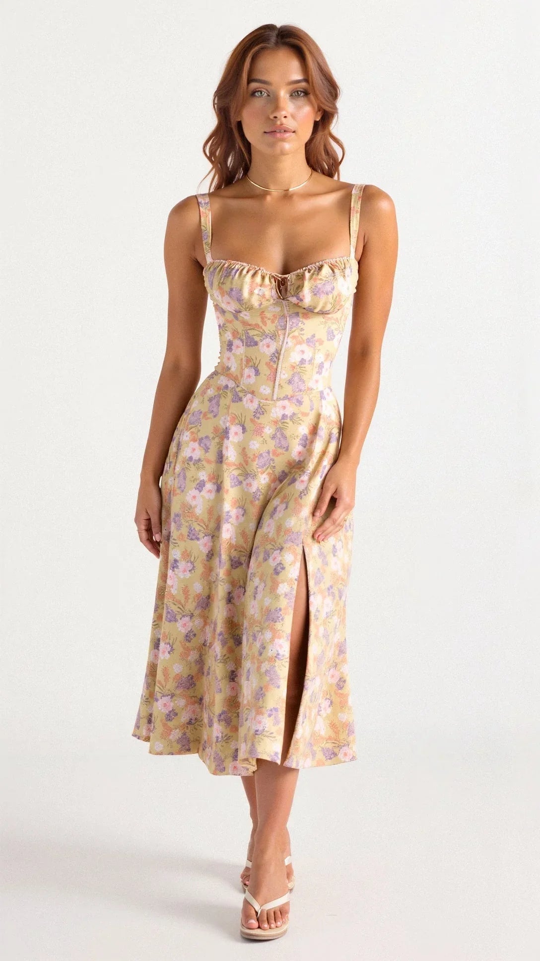 Dames Bloemenjurk met Bustier en Middenrif 3