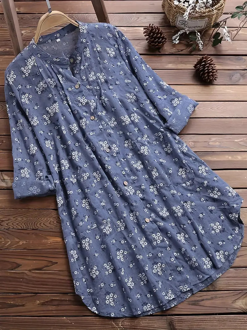 Dames Blouse Bloemenprint met V-hals en Plooidetails 2