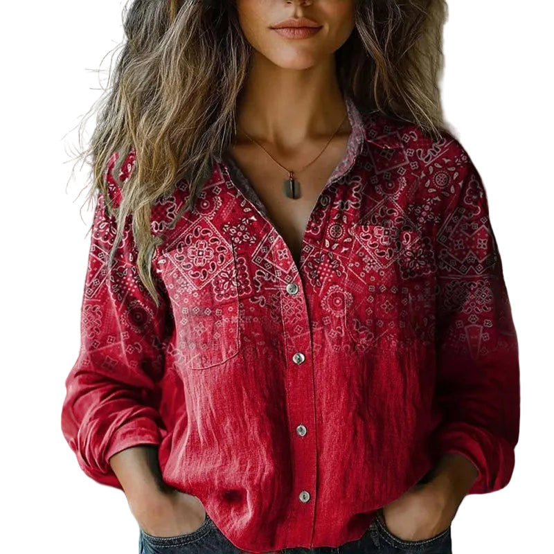 Dames Blouse Bohemian Stijl Met Uitlopende Mouwen 0