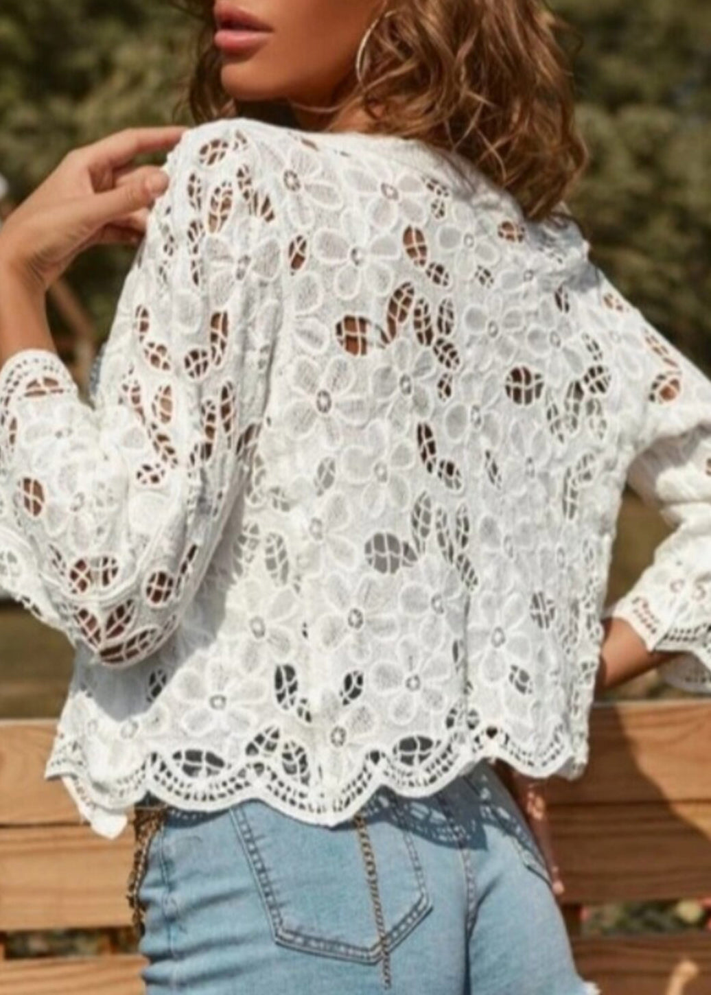 Dames Blouse Button-Down Uitgeholde Kant Zomerstijl 4
