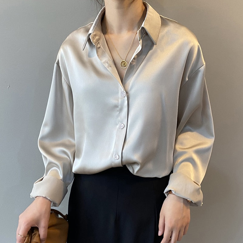 Dames Blouse Casual Met Open Kraag En Oprolbare Mouwen 2