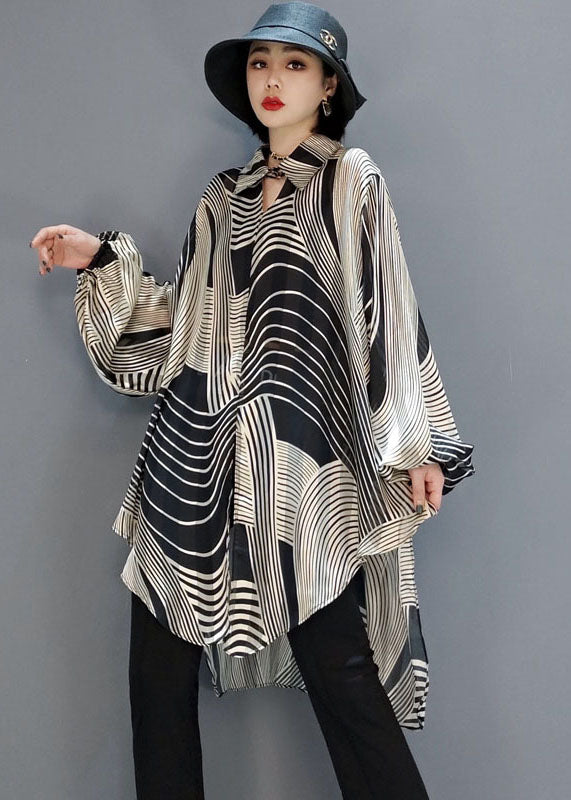 Dames Blouse Chiffon Gestreept Lage Hoge Snit 1
