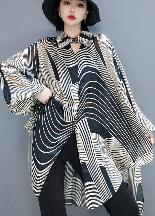 Dames Blouse Chiffon Gestreept Lage Hoge Snit 2