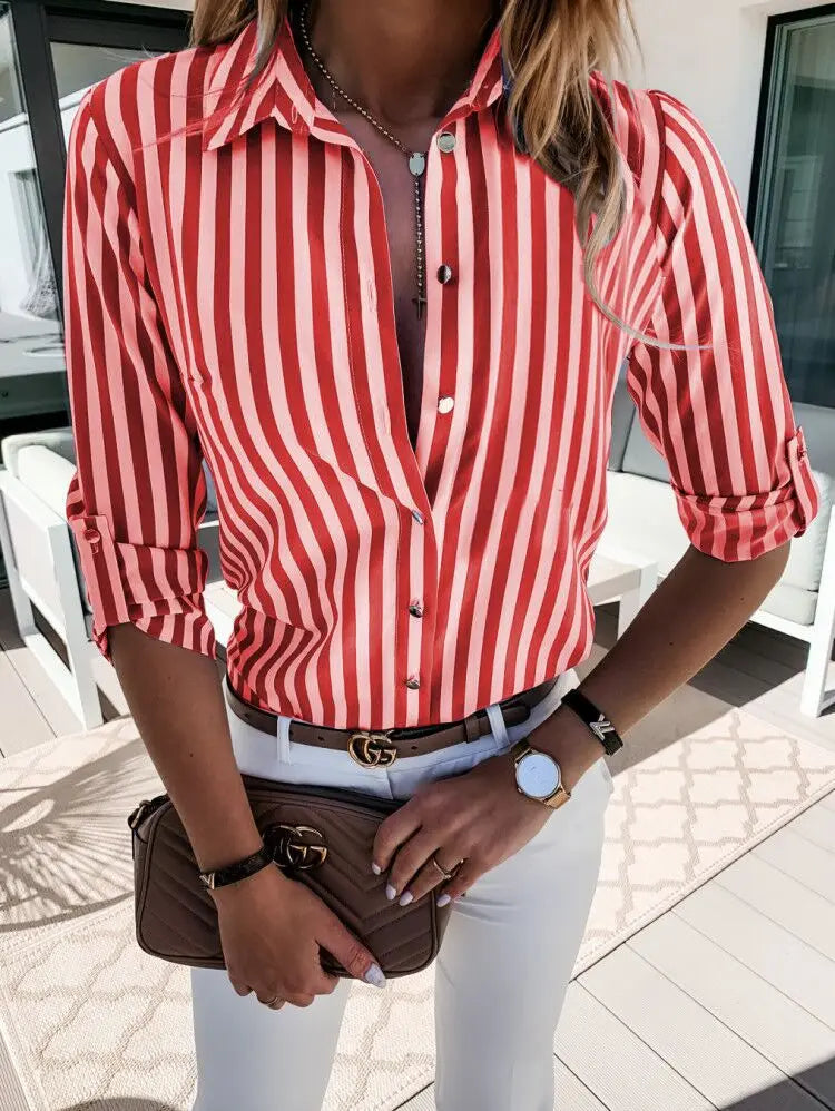 Dames Blouse Gestreept Klassiek Aansluitend Silhouet 1