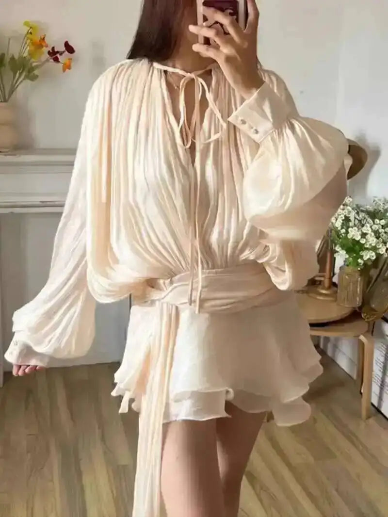Dames Blouse Jurk V-hals met Lange Mouwen 0