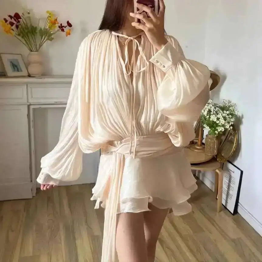 Dames Blouse Jurk V-hals met Lange Mouwen 10