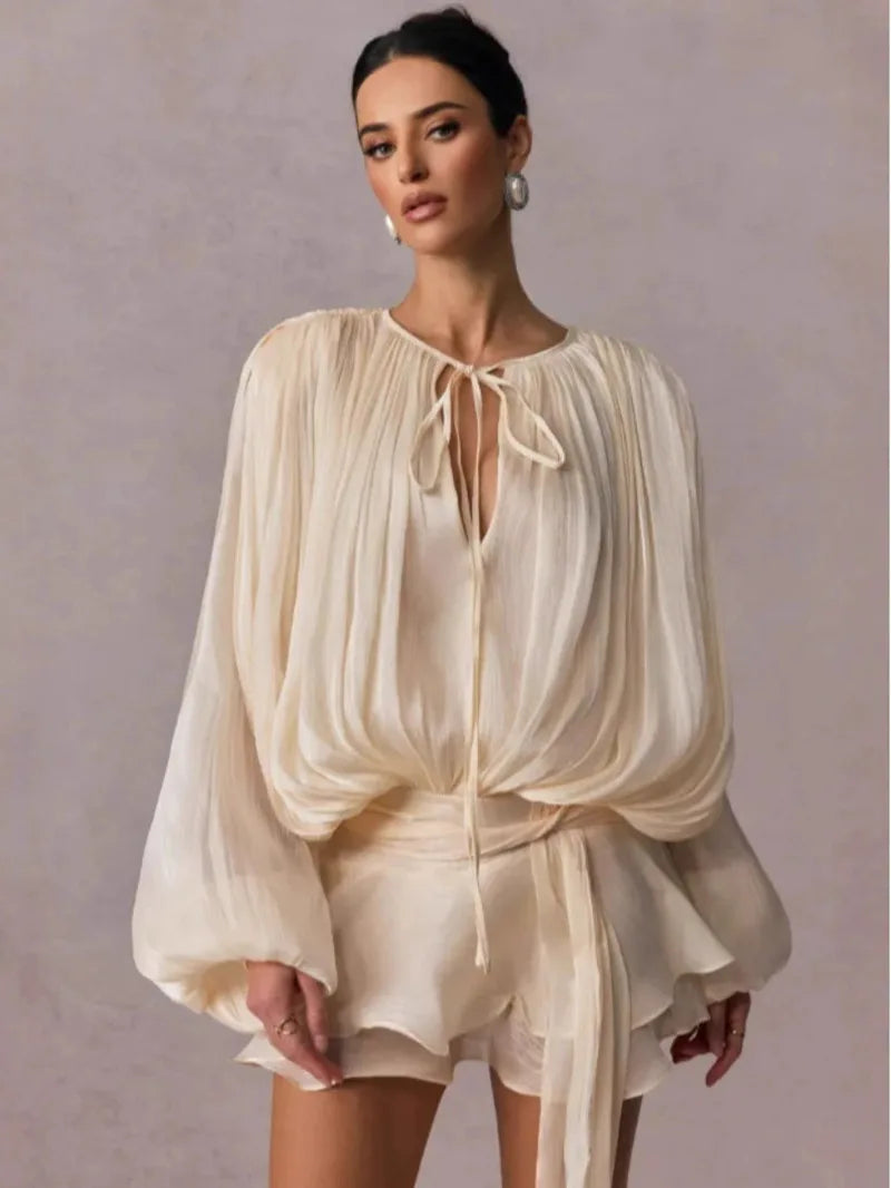 Dames Blouse Jurk V-hals met Lange Mouwen 4