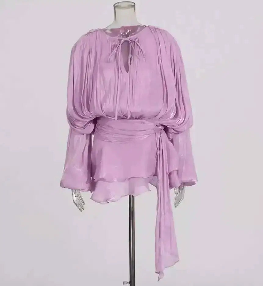 Dames Blouse Jurk V-hals met Lange Mouwen 7