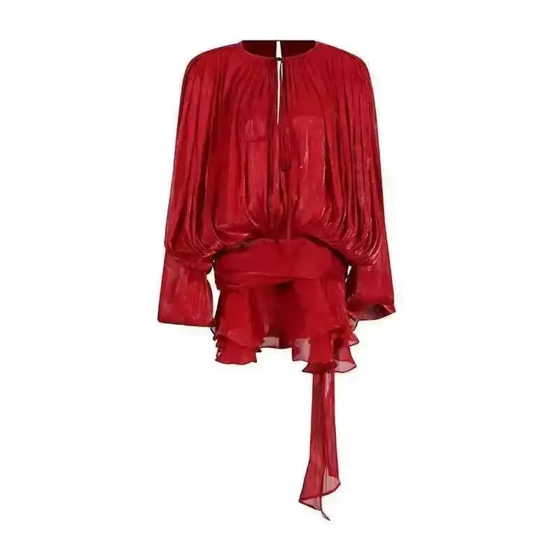 Dames Blouse Jurk V-hals met Lange Mouwen 9