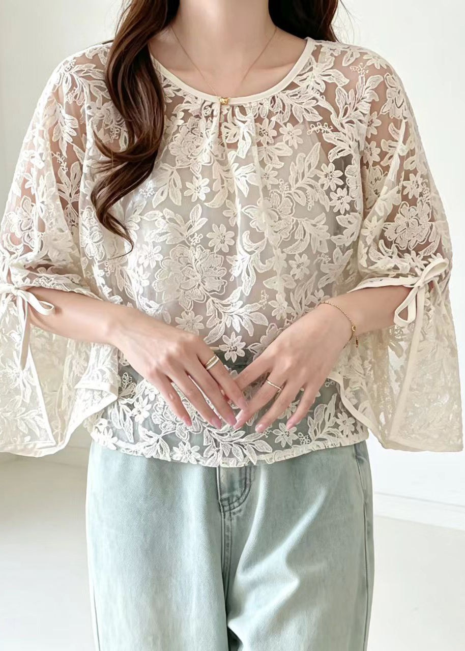 Dames Blouse Kanten O-hals Zomer Top 2