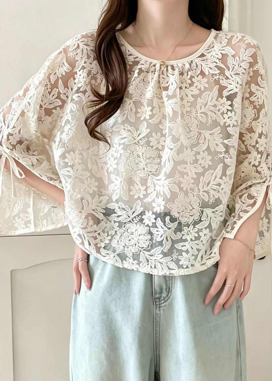 Dames Blouse Kanten O-hals Zomer Top 3