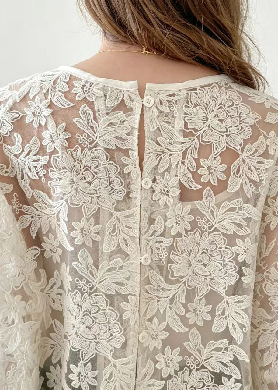 Dames Blouse Kanten O-hals Zomer Top 4