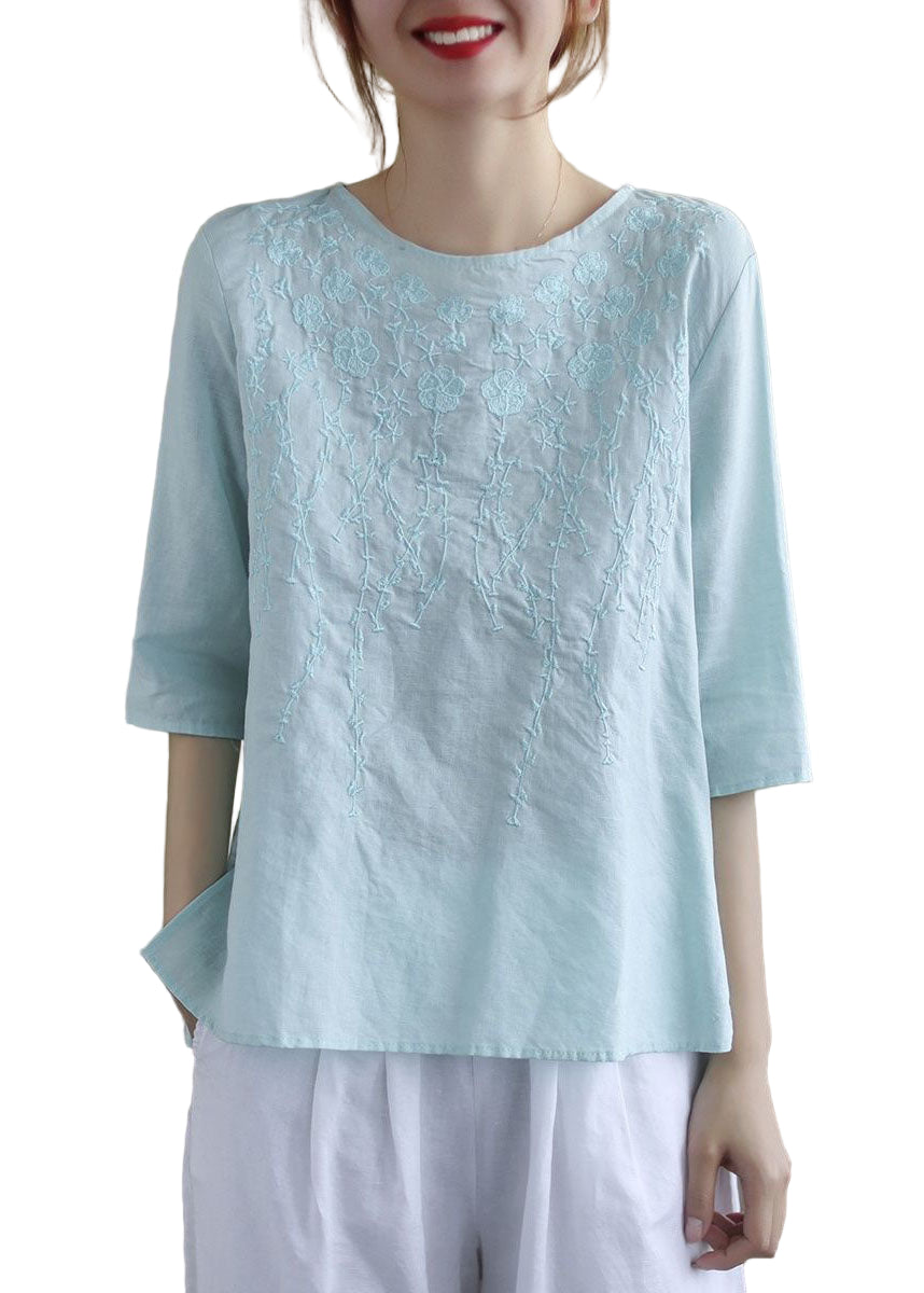 Dames Blouse Katoen met Borduursel en Halve Mouwen 1