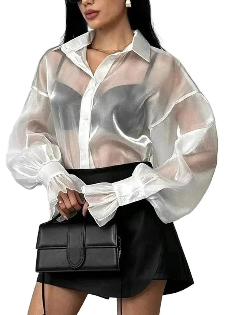 Dames Blouse Lange Mouwen Mesh Stijlvol 0