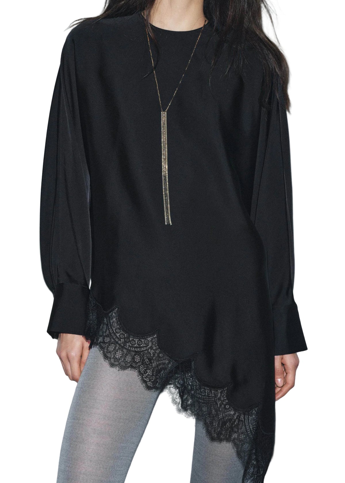 Dames Blouse Lange Mouwen O-hals Asymmetrisch Patchwork 0