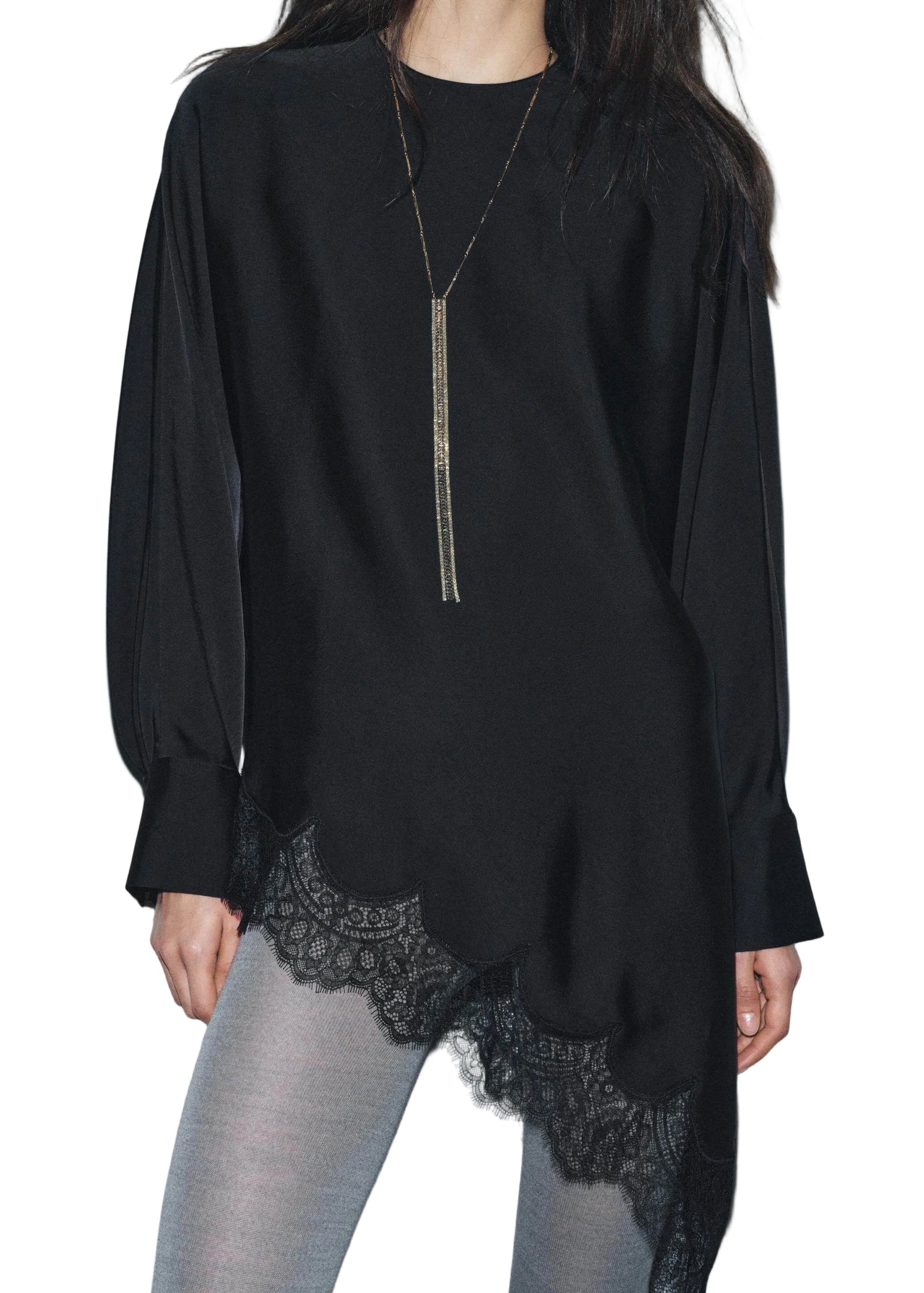 Dames Blouse Lange Mouwen O-hals Asymmetrisch Patchwork 0
