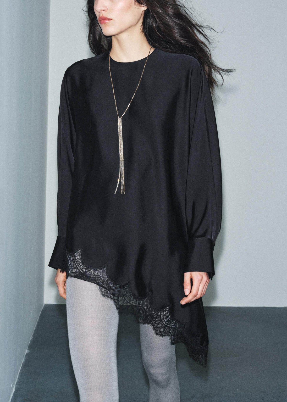 Dames Blouse Lange Mouwen O-hals Asymmetrisch Patchwork 1