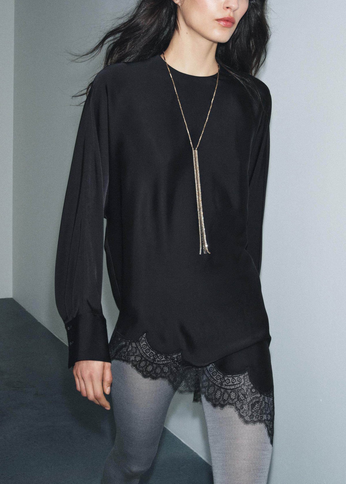 Dames Blouse Lange Mouwen O-hals Asymmetrisch Patchwork 2