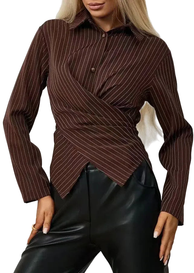 Dames Blouse Lange Mouwen Peter Pan-kraag Gestreept 0