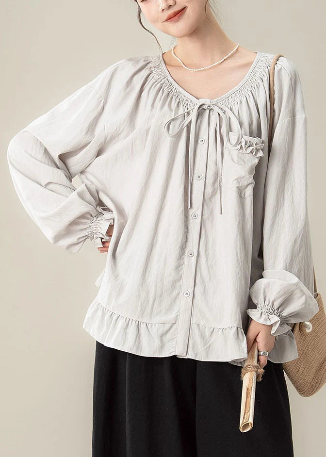 Dames Blouse Losse Pasvorm Ruches Patchwork Herfststijl 1